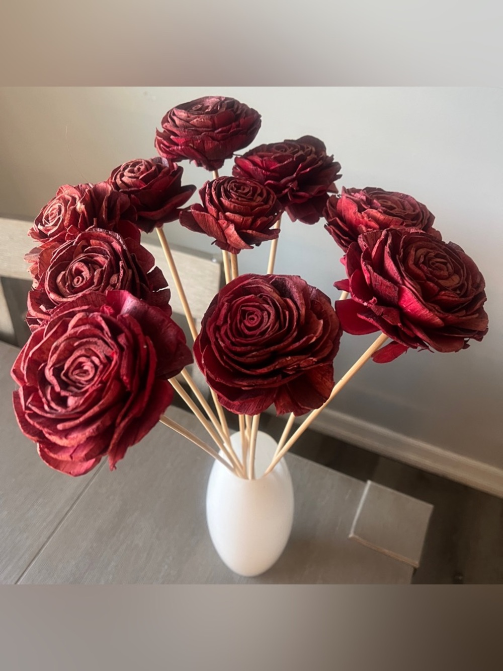 Long Stem Red Roses 10 Rustic Sola Wood Flowers 21” Long
